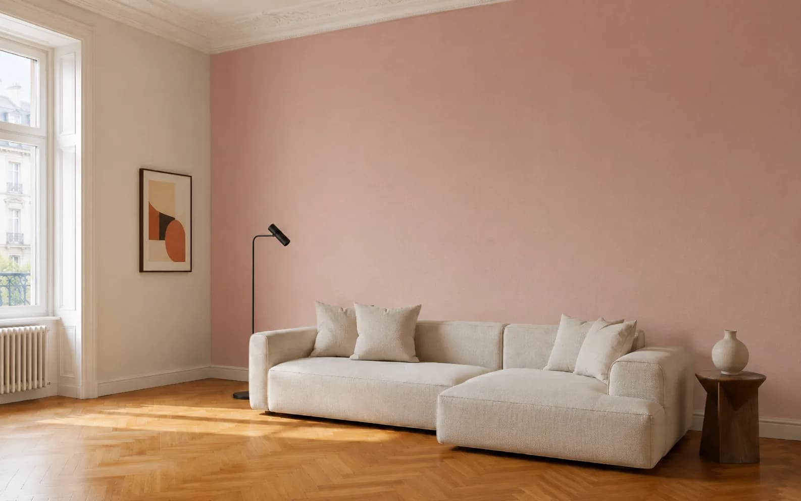 Wohnraum mit Wand in Altrosé